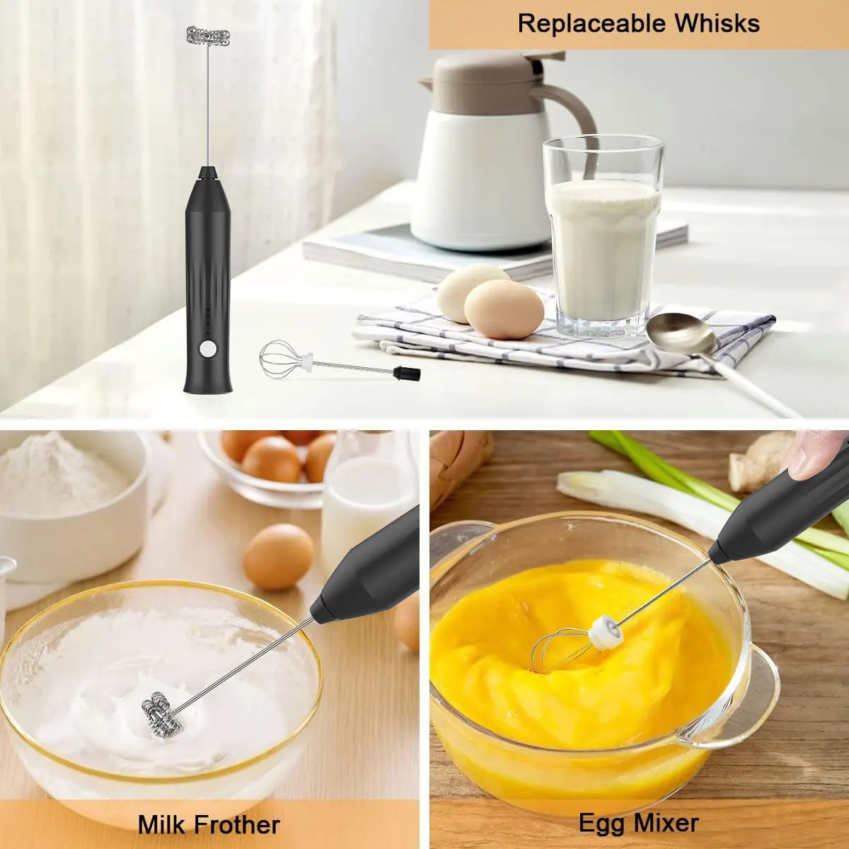USB Rechargeable Milk Frother – 3-Speed Stainless Steel Handheld Whisk
