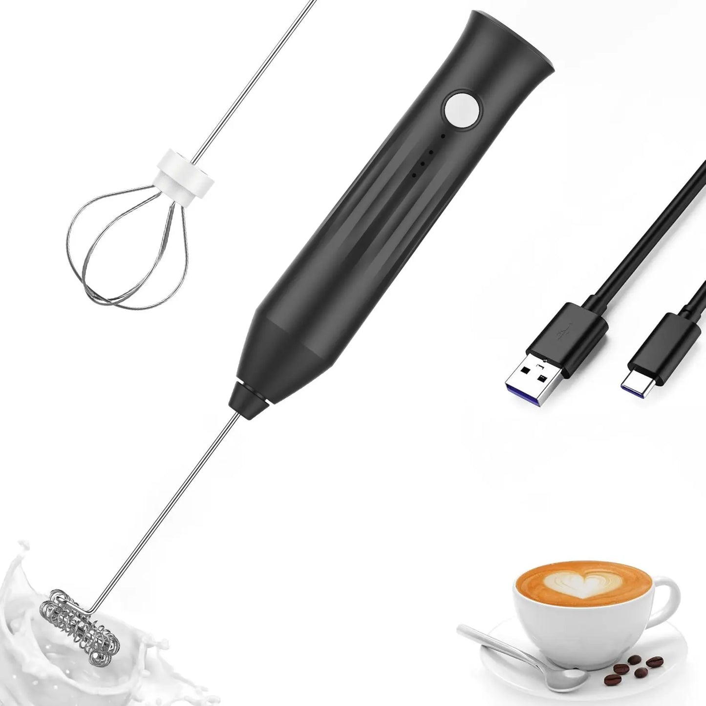 USB Rechargeable Milk Frother – 3-Speed Stainless Steel Handheld Whisk