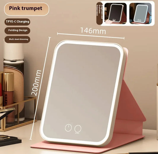 Foldable Travel Mirror with LED Light – Compact, Rechargeable, and Sleek