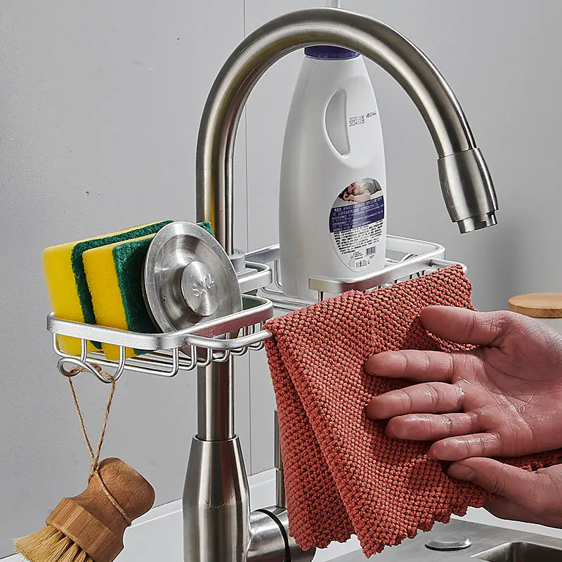 CleanFlow™ Adjustable Kitchen Faucet Rack – Space-Saving Sink Organizer