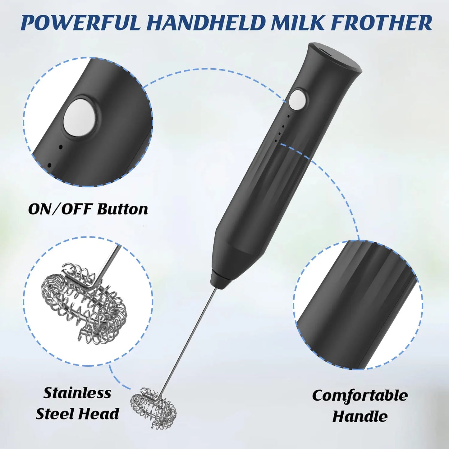 USB Rechargeable Milk Frother – 3-Speed Stainless Steel Handheld Whisk