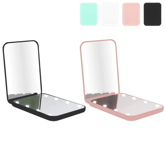 Compact Mirror 1x/3x Magnifying LED Pocket Mirror Small Lighted Travel Makeup Mirror for Purse Handbag Folding Handheld 2-Sided Mini Mirror with Lights for Women (Black+Pink 2 Pack)