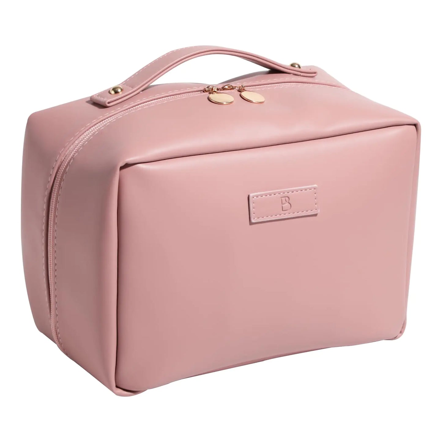 BS-MALL Travel Makeup Bag PU Leather Large Size Elegant Cosmetic Case in Premium PU Leather for Easy Makeup Organization & Travel Pink