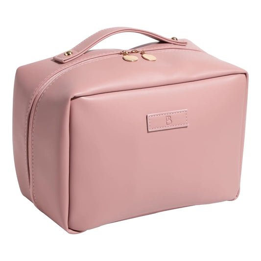 BS-MALL Travel Makeup Bag PU Leather Large Size Elegant Cosmetic Case in Premium PU Leather for Easy Makeup Organization & Travel Pink