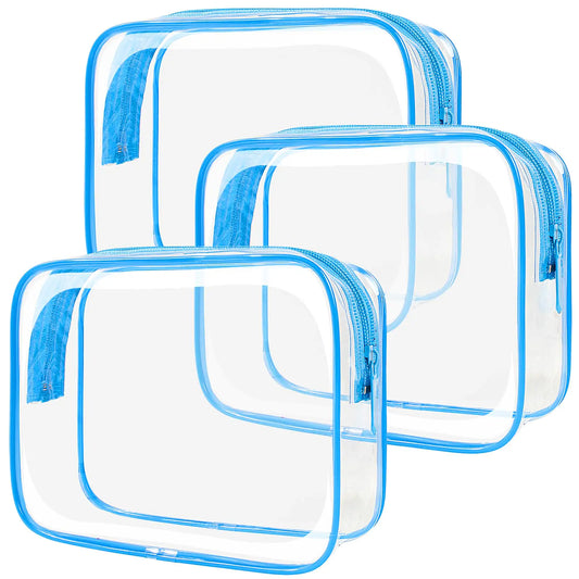 LETGO TSA Approved Toiletry Bag - Clear Makeup Bag Waterproof Quart Size Bag Travel Makeup Cosmetic Bag for Women Travel Car Accessories Essentials for Men and Women (Clear-Blue)