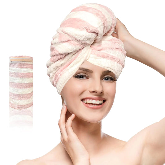 Chloven Large Microfiber Hair Towel Wrap for Women - Anti Frizz Hair Turbans for Wet HairSuper Absorbent &Lightweight Hair Wrap Towels Hair Drying Towel for Curly Long Hair with Elastic Strap