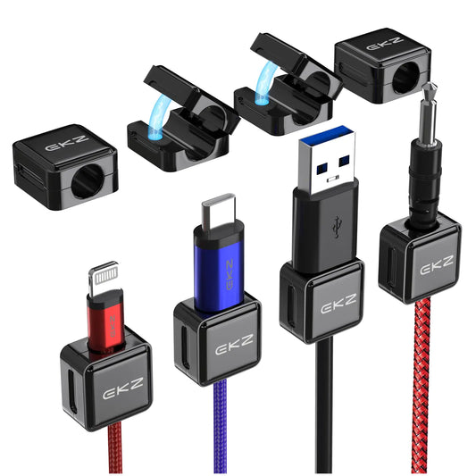 Magnetic USB Cord Holder Clips: 8-Pack Under Desk Phone Charging Cable Organizer - Easy Secure Adhesive Wire Management Keeper for Nightstand Desk Home Office and Car | Black