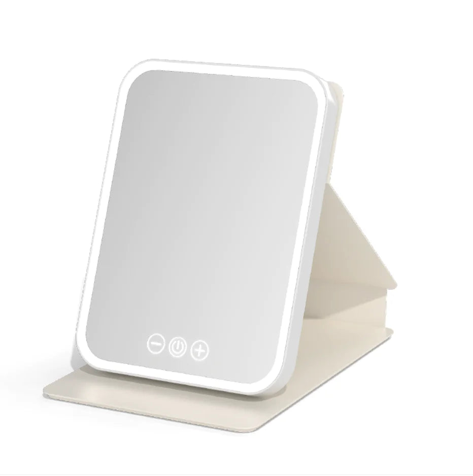 FoldMate™ LED Travel Mirror – Compact, Foldable, USB Rechargeable, Touch Sensor