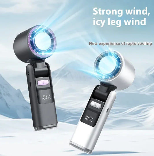 Mini Turbo Handheld Folding Fan with 100 Speeds, Digital Display, USB Rechargeable, for Outdoor Camping and Travel