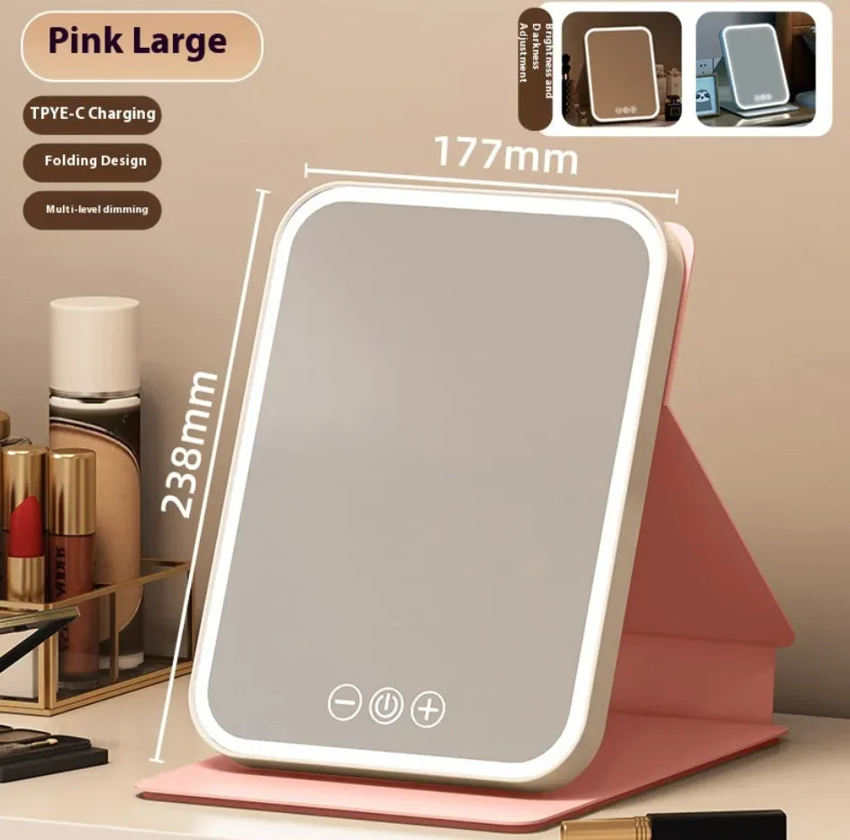 FoldMate™ LED Travel Mirror – Compact, Foldable, USB Rechargeable, Touch Sensor