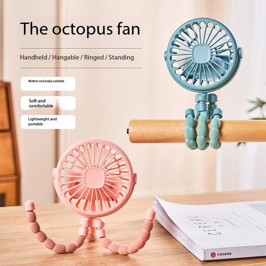 Octopus Mini USB Fan - Handheld Clip-On Fan with Night Light for
