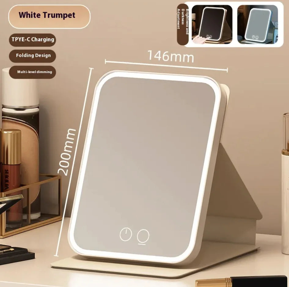 FoldMate™ LED Travel Mirror – Compact, Foldable, USB Rechargeable, Touch Sensor