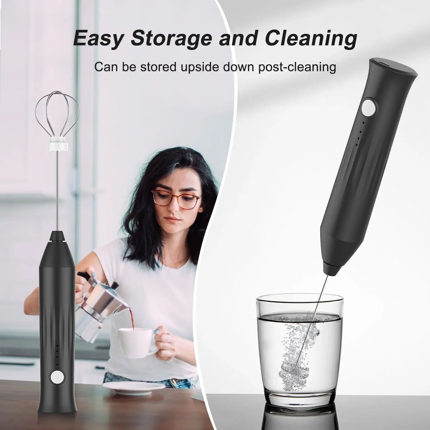 USB Rechargeable Milk Frother – 3-Speed Stainless Steel Handheld Whisk