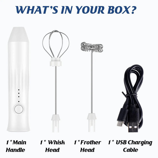 USB Rechargeable Milk Frother – 3-Speed Stainless Steel Handheld Whisk