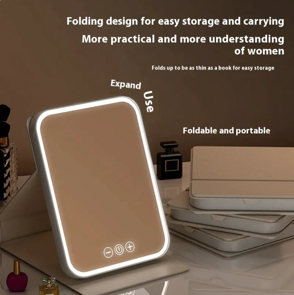 FoldMate™ LED Travel Mirror – Compact, Foldable, USB Rechargeable, Touch Sensor