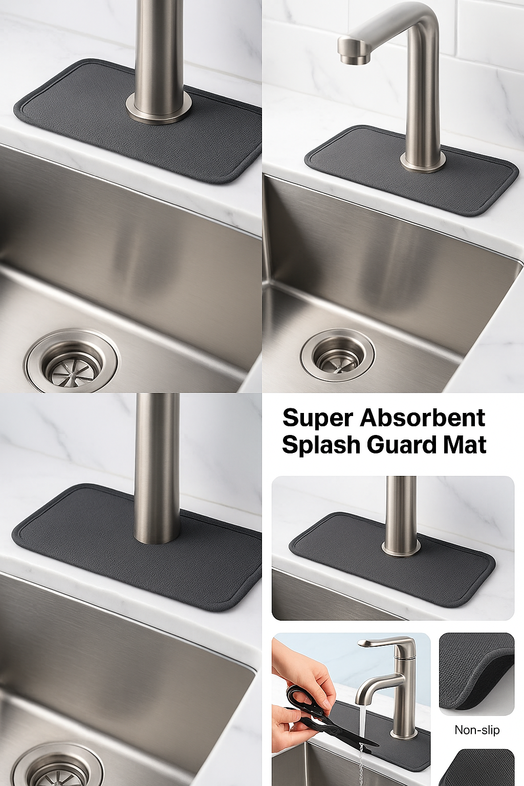 Super Absorbent Splash Guard Mat for Sink Faucet – Black or Gray