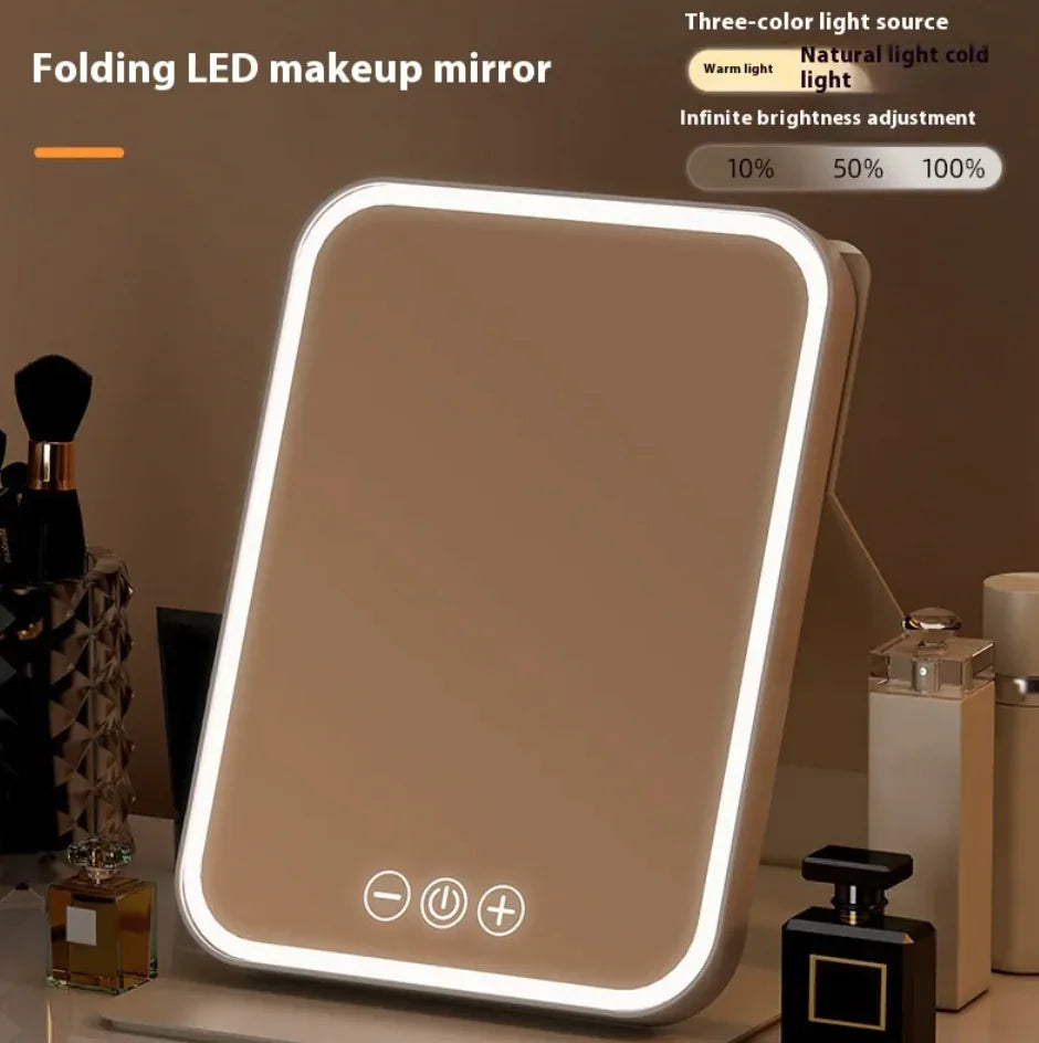 FoldMate™ LED Travel Mirror – Compact, Foldable, USB Rechargeable, Touch Sensor