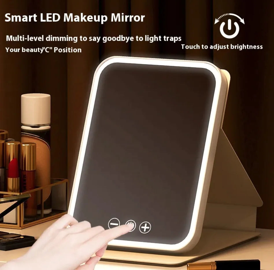 FoldMate™ LED Travel Mirror – Compact, Foldable, USB Rechargeable, Touch Sensor